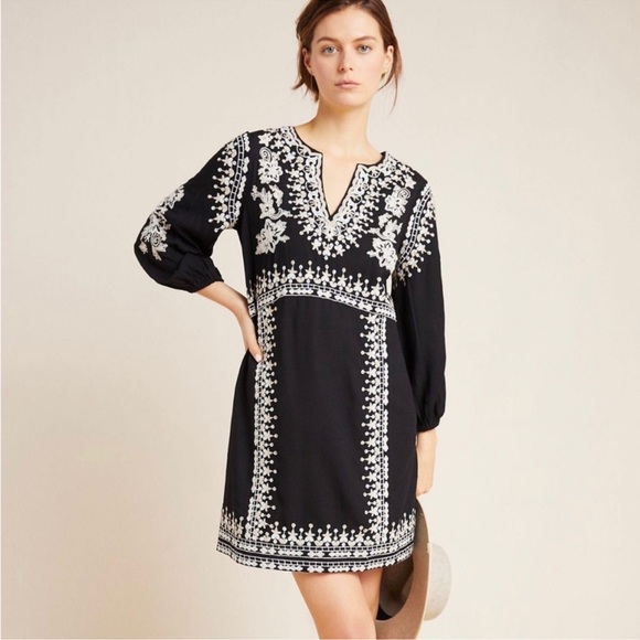 Anthropologie Dresses & Skirts - Anthropologie NWOT Maeve Shiloh Black Embroidered Tunic Mini Dress size 6 LBD